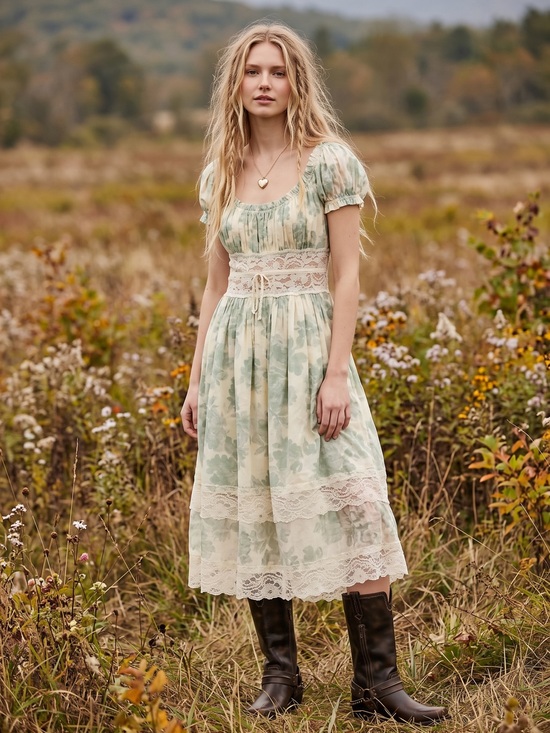Free People Dresses & Skirts - Free People Ethereal Dainty Lace Honeysuckle Floral Printed Midi Dress Large